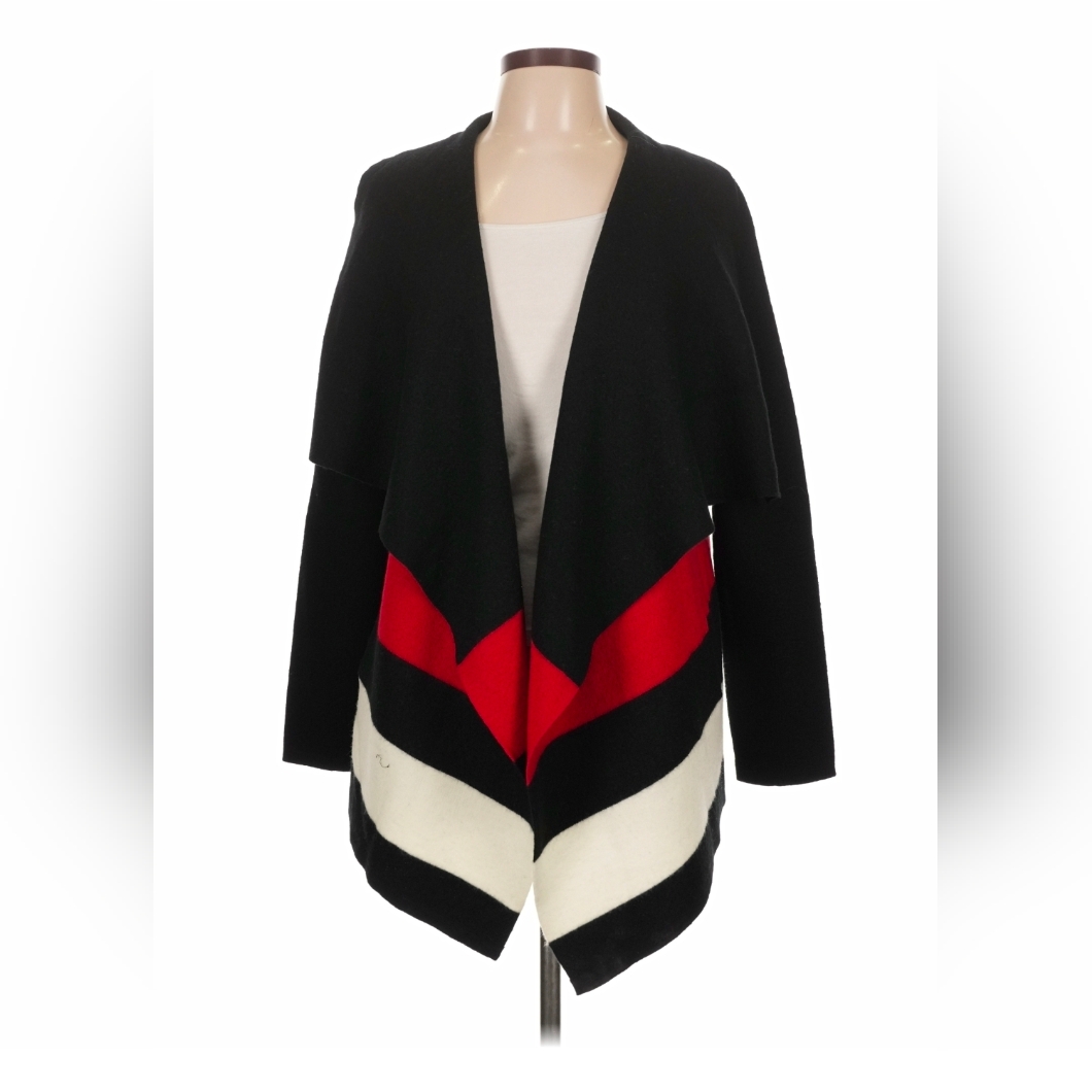 Nwt Ralph Lauren 100% Wool Open Drape Striped Cardigan Jacket Sz L Petite Hi-Lo